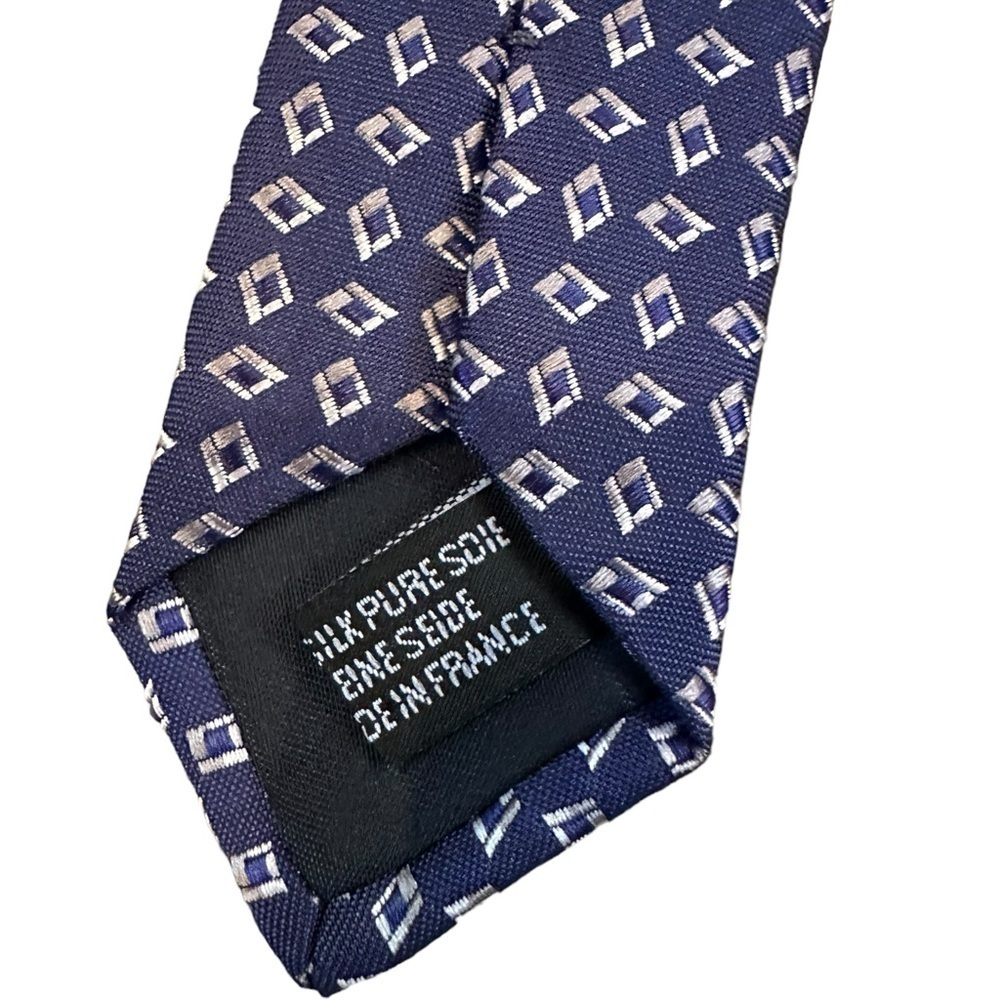 Lanvin  Paris Blue Gray Diamond Print Silk Tie Width 3inches - Picture 3 of 7